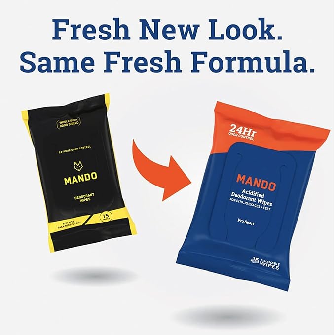 Mando Deodorant Wipes - 24 Hour Odor Control - Aluminum Free, Baking Soda Free, Skin Safe - 45 Count (2 Pack)