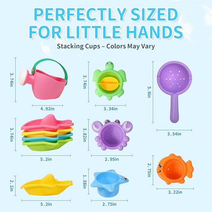 10PCS Baby Bath Toys for Kids Ages 1-3 – Easy-to-Clean Bathtub & Pool Water Toys for Toddlers 1-3 and Babies 12-18 Months, with Floating Boats, Stacking Cups and Pouring Fun