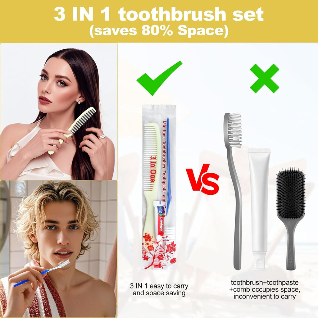 20 Pack Disposable Toothbrushes with Toothpaste and Comb for Homeless Individually Wrapped-Suitable for Hotel,Air Bnb,Shelter/Homeless/Nursing Home/Charity(（20 pcs）)