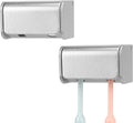 2 PCS Toothbrush Holder Wall Mounted with Cover for Bathroom, 2 Slots Toothbrush Storage Organizer for Shower, Self Adhesive Toothbrush Hanger Rack for Dorm, Cabinet (Brushed Silver)