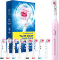TEETHEORY Rotating Electric Toothbrush for Adults with 8 Brush Heads (2 Types), 4 Modes Deep Clean Electric Toothbrush with Rechargeable Power and 2 Min Smart Timer (2- Cherryblompink, p1)