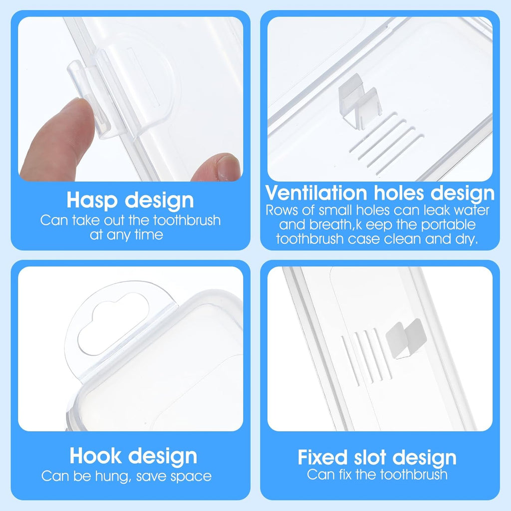Transparent Toothbrush Travel Case 2 Pack Toothbrush Case Holder Portable Plastic Clear Travel Size and Toothpaste Storage Container Hard Plastic Carrying Box with Hook for Traveling