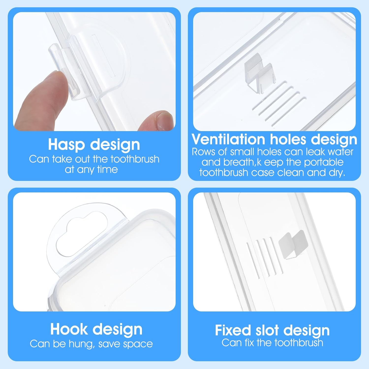 Transparent Toothbrush Travel Case 2 Pack Toothbrush Case Holder Portable Plastic Clear Travel Size and Toothpaste Storage Container Hard Plastic Carrying Box with Hook for Traveling