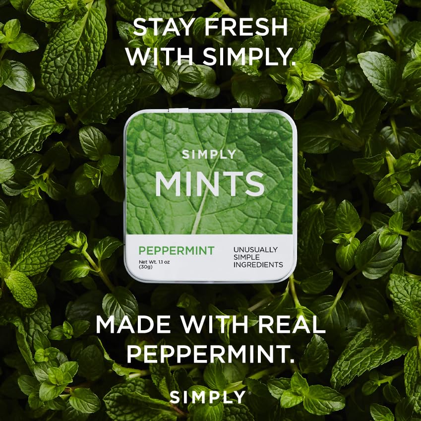 SIMPLY Mints | Variety Pack - Peppermint, Ginger, Cinnamon | Pack of Six (180 Pieces Total) | Breath Freshening + Aspartame-Free + Vegan + non-GMO