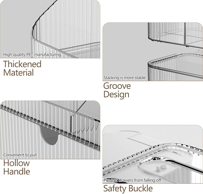 Medicine Cabinet Organizer 3 Tier, Stackable Bathroom Mirror Cabinet Storage，Small Makeup Organizers with 2 Drawer and 1 Tray for Wall Cabinet， Closet， Vanity, Countertop, Clear