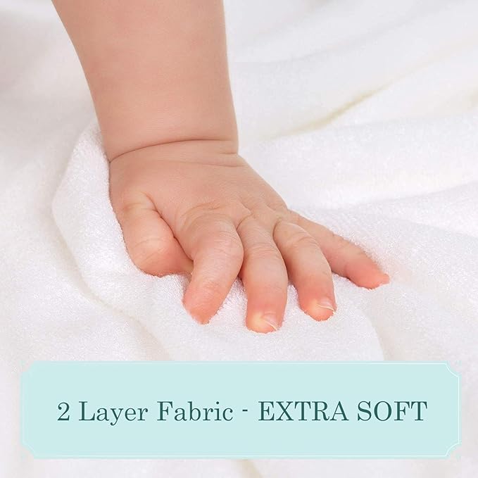 HIPHOP PANDA Hooded Towel - Rayon Made from Bamboo, Bath Towel with Bear Ears for Newborn, Babie, Toddler, Infant - Absorbent Large Baby Towel - White, 30 x 30 Inch