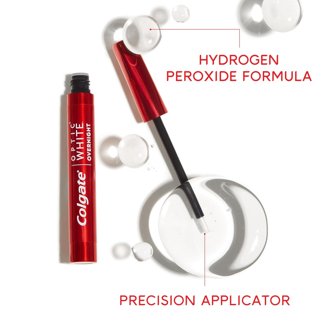 Colgate Optic White Overnight Teeth Whitening Pen, Hydrogen Peroxide Teeth Whitening Pen, Visibly Whiter Teeth in Just 1 Week When Used as Directed, 21 Whitening Treatments, 0.08 fl oz