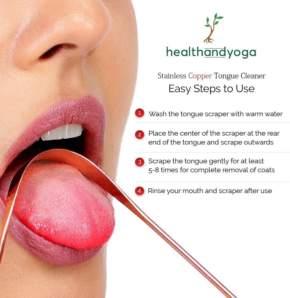 HealthAndYoga™ qSwipe Copper Tongue Cleaner Scraper - Hygienic, Non-Synthetic Grip – Tongue Brush Cleaner (Copper - 2-Pack)