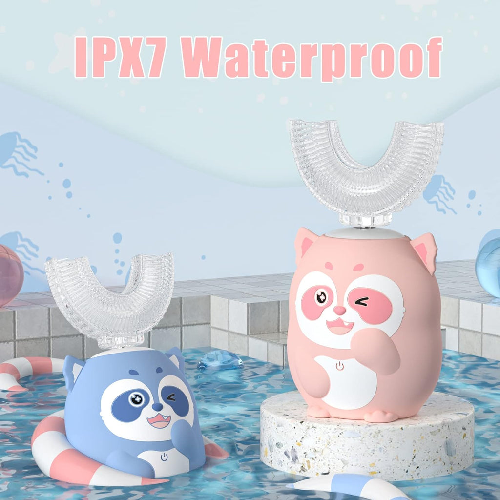 Kids Electric U Shaped Toothbrush Children Rechargeable Sonic Toothbrush with 4 Brush Heads Full Mouth 6 Cleaning Modes - (Age 2-7, Gray)