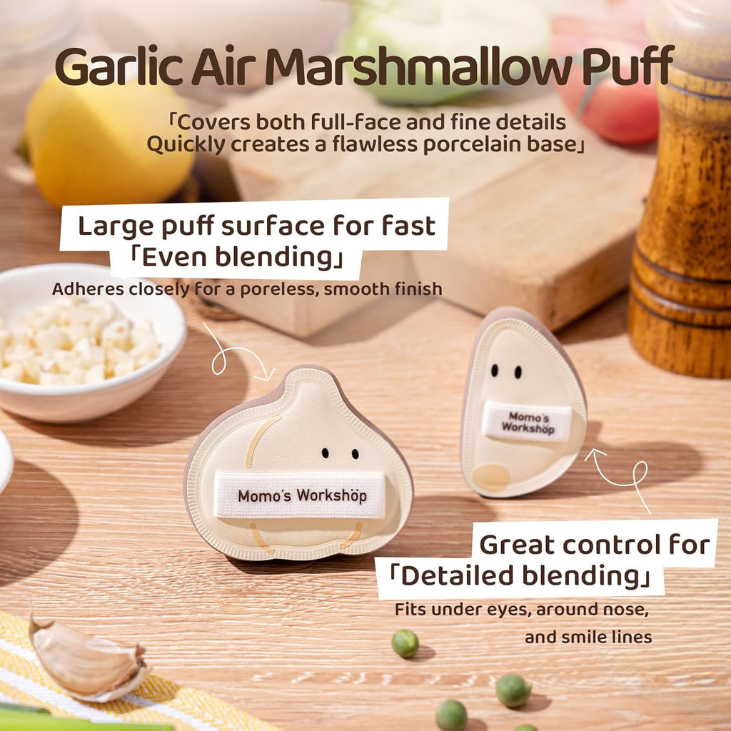 Momo’s Workshop Garlic Makeup Sponge Set (3pcs) - Garlic Shape PU Leather Puff Full Coverage,Makeup Puff for Blending Halloween Themed, Oil Control Ideal for Oily Skin & Storage Case
