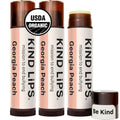 Kind Lips Georgia Peach Lip Balm 3-Pack - USDA Organic, Natural Chapstick Alternative for Dry Lips | Gluten-Free, Cruelty-Free