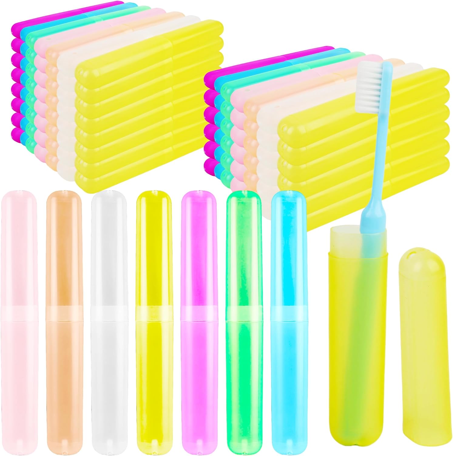 140 Pieces Plastic Toothbrush Case Travel Toothbrush Holders Portable Dust-proof Toothbrush Cases for Travel Bathroom Indoor Outdoor Travel Trip Camping School