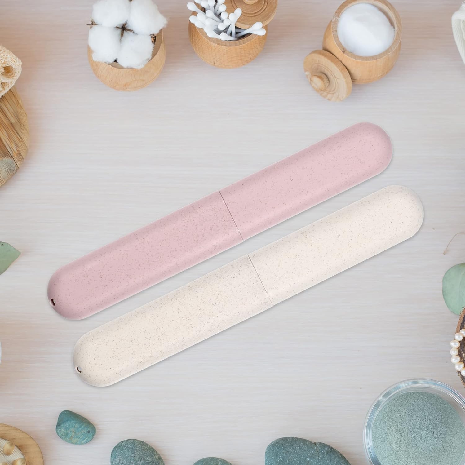 VOCOSTE 2pcs, Traveling Toothbrush Holders Case, PP Toothbrush Case for Travel Business, Beige, Pink, 8.07''x1.22''x0.83''