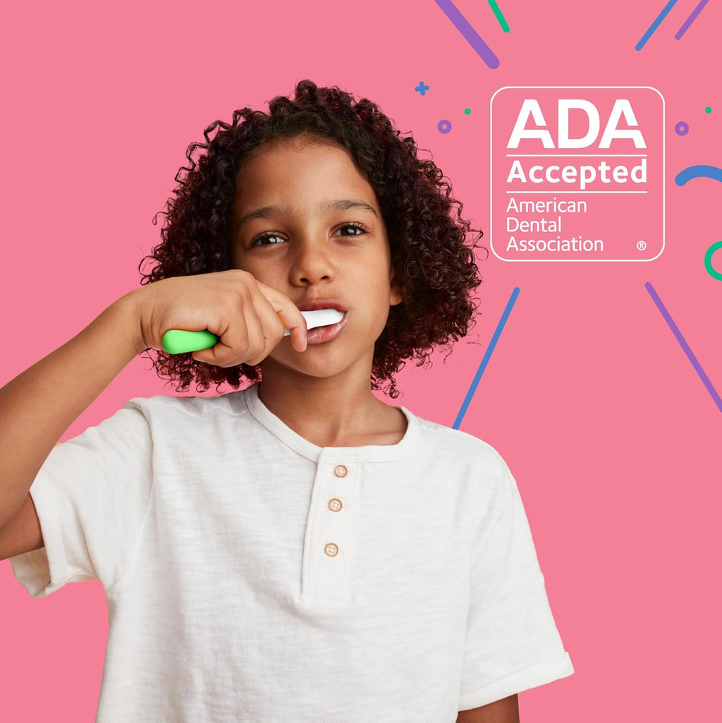 Quip Sonic Toothbrush for Kids with Timer - Includes Extra Brush Head and Travel Cover Mount - Electric, Soft Bristle Refill Head, Rubber Handle, 3 Month Battery Life - Glow in The Dark, Green