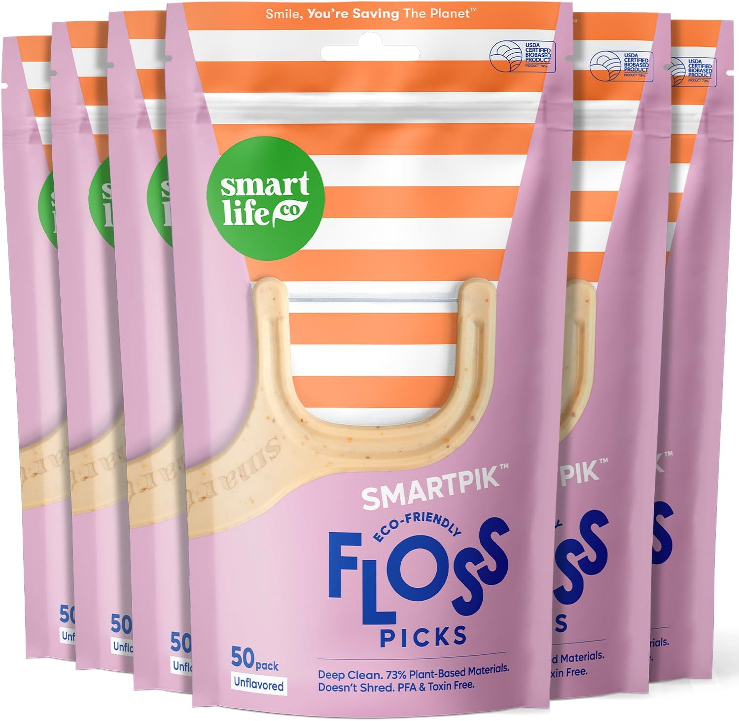 SmartLifeco Eco-Friendly Dental Floss Picks (300ct) - The Original Straw Wheat Flossers, Superior Anti-Shred Thread for Tight Gaps, Zero Waste Tooth Pick for Adults, Soft on Gum & Teeth, Unflavored