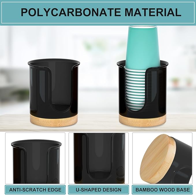 2 Pack Paper Cup Dispenser - Holds 3 oz Mouthwash Cups - Ideal for Bathroom Vanity Countertops (Black)