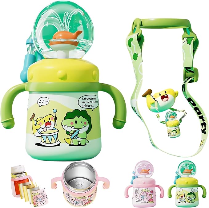 Stainless Steel Whale Fountain Tumbler with Handle 2025 Drinking Cup with Whale Squirt Insulated Travel Tumblers Kids Weighted Sippy Cup No Spill Cute Water Bottle with Lids and Straws Leak Proof (B1)