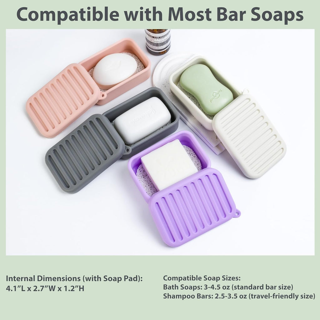 Portable Leakproof Travel Soap Case, Silicone Travel Soap Case, Compact Soap Holder with Drainage Layer, Travel Soap Holder for Camping, Gym, Outdoor (Light-Purple)