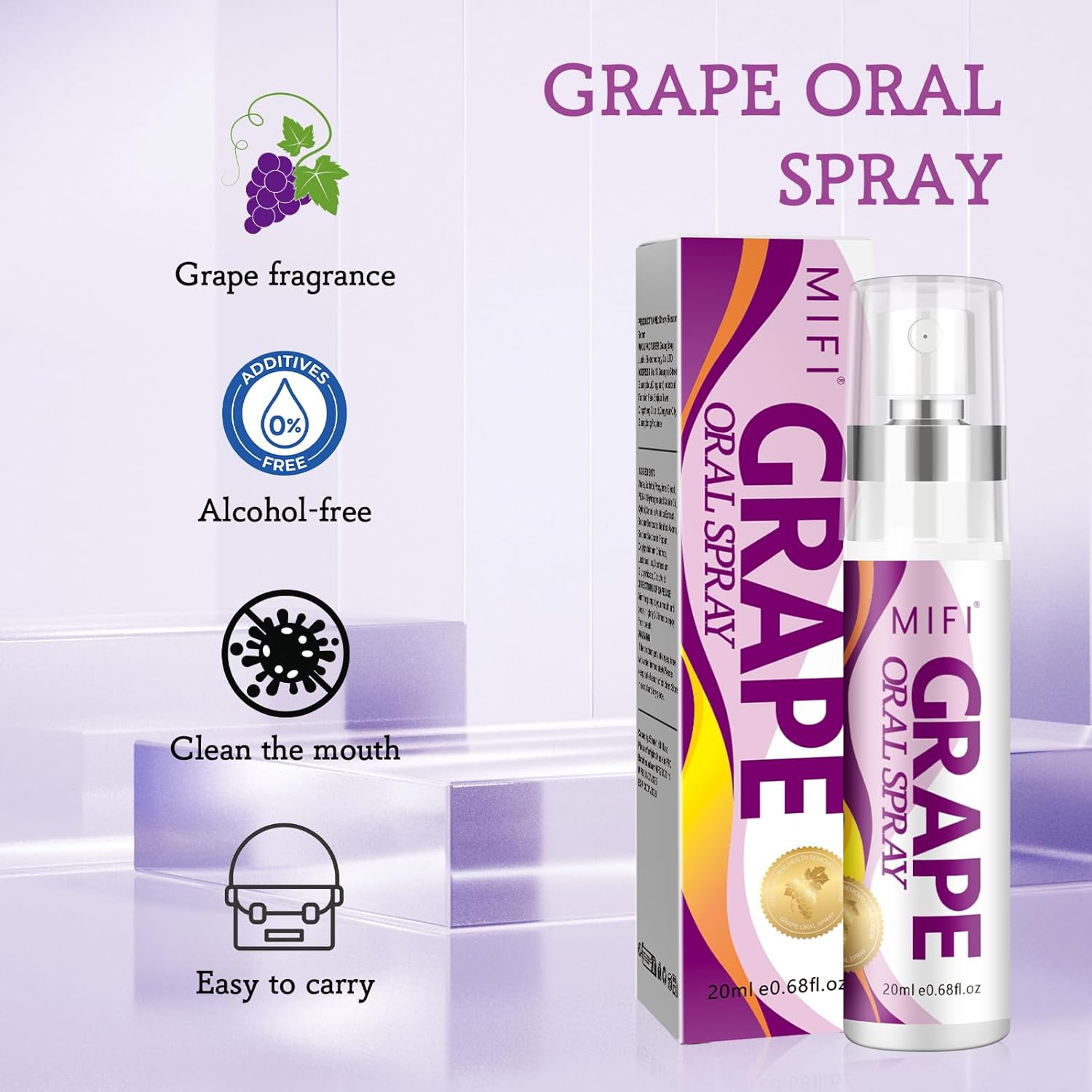 Oral Spray for Adult - Sugar-Free, Breath Freshener Spray, Dry Mouth Spray, Fights Bad Breath, Compact and Portable (Grape Flavor*2Pack)