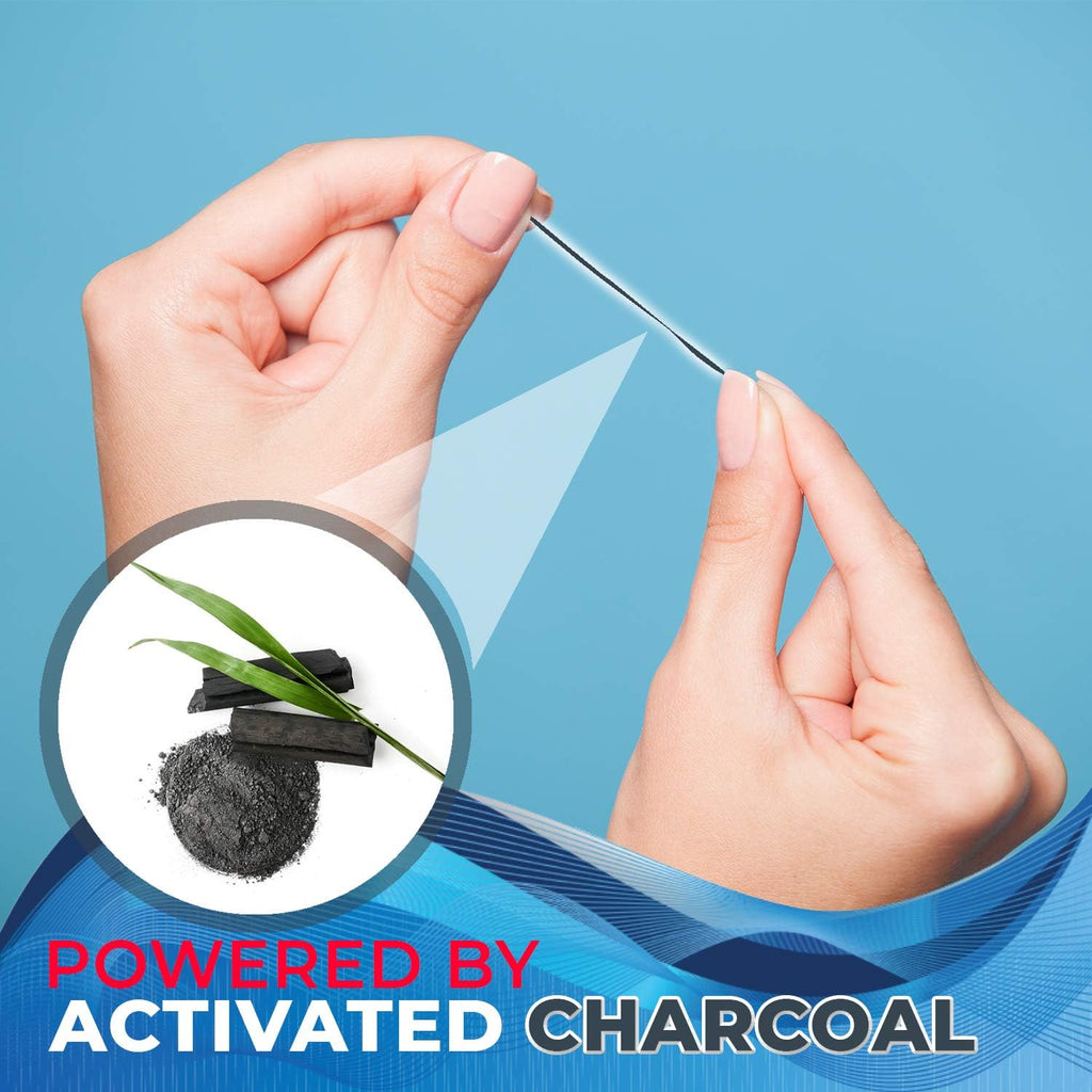 Expandable Floss Treated with Activated Charcoal with Xylitol and Natural Plant Based Wax |Fresh Mint Flavor | 50 Meter (6 Count)