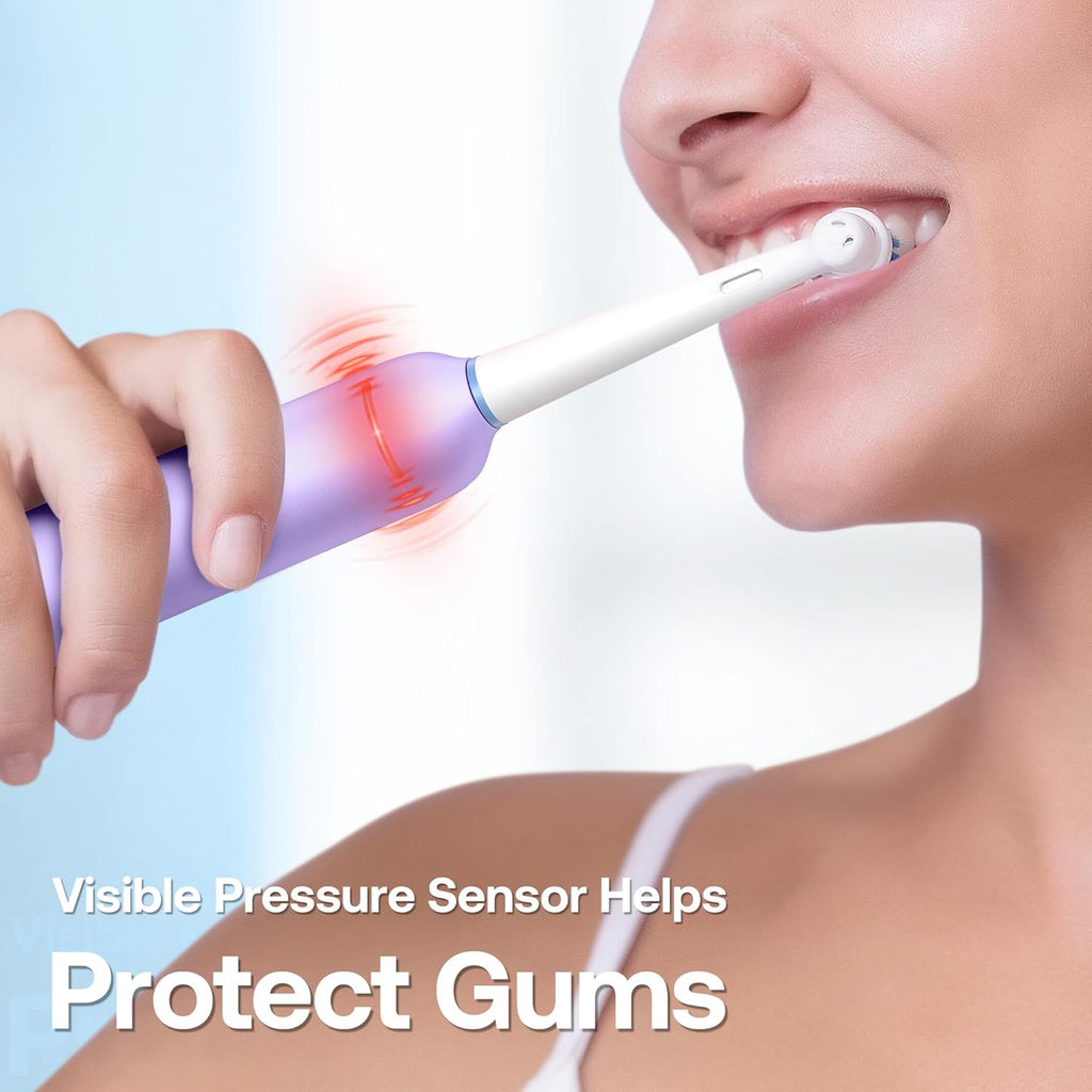 Bitvae R2 Rotating Electric Toothbrush for Adults with 8 Brush Heads, 5 Modes Rechargeable Power Toothbrush with Pressure Sensor, Purple