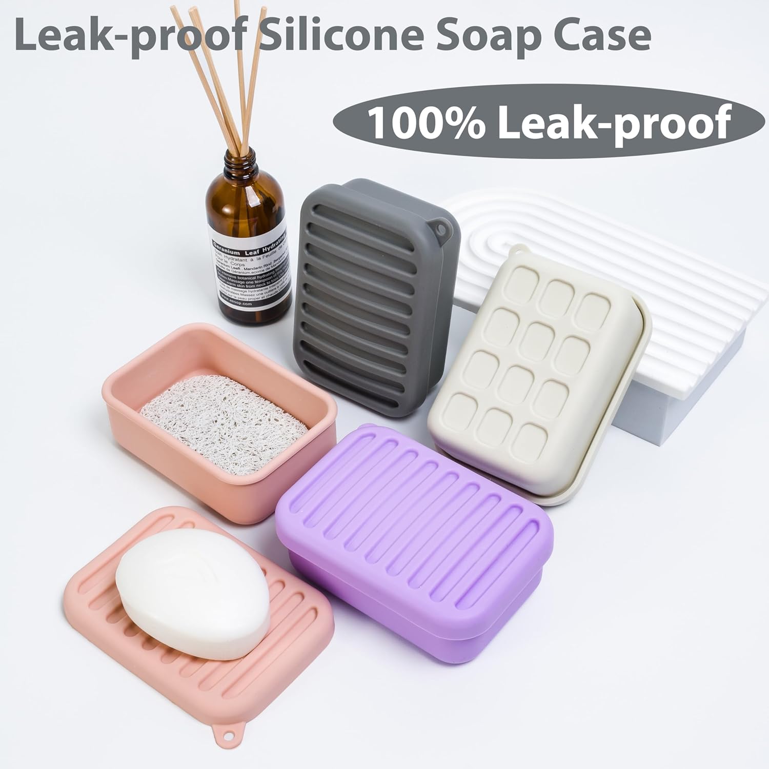 2PC Portable Leakproof Travel Soap Case, Silicone Travel Soap Case, Compact Soap Holder with Drainage Layer, Travel Soap Holder for Camping, Gym, Outdoor (Coral-Red&Deep-Gray)