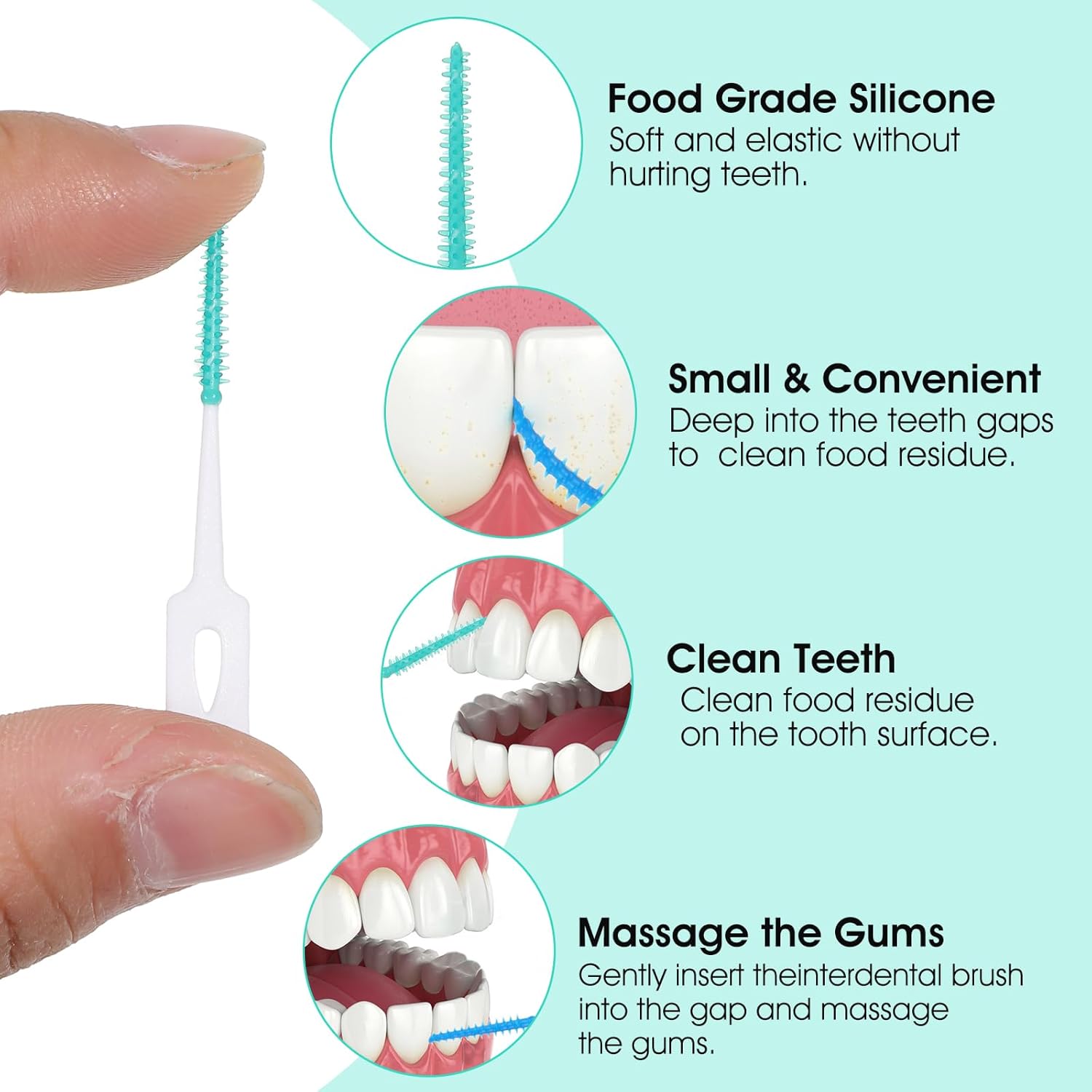 1440 Pieces Dual Purpose Toothpick, Dual-Use Interdental Brushes Soft Silicone Interdental Brushes Disposable Dental Picks Premium Dental Floss Picks 360° Bendable Braces Brush, with Carry Case