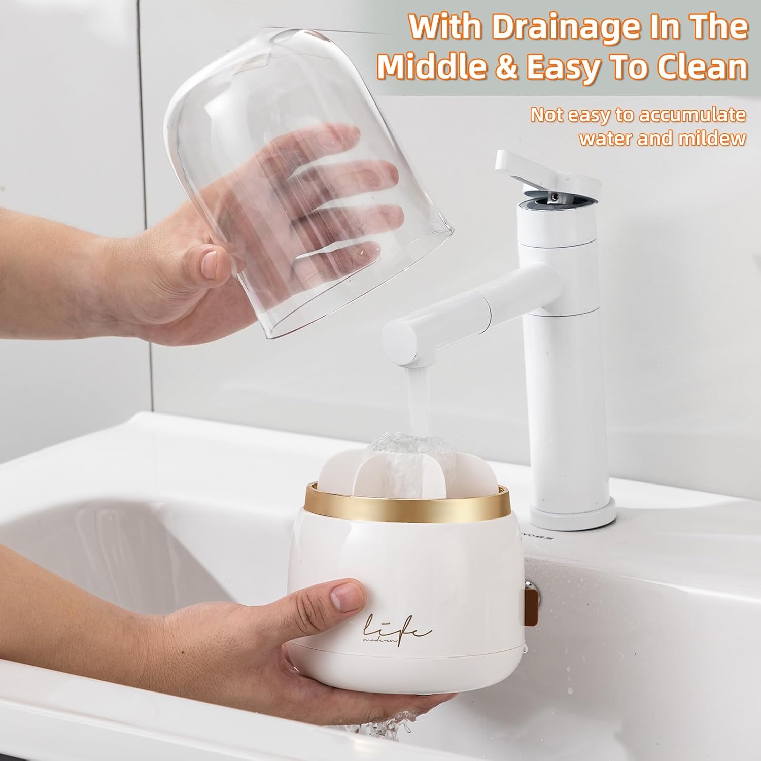 Toothbrush Holders for Bathrooms, Rotating 7 Slots Electric Toothbrush Holders with Cover, Countertop Toothpaste Organizers (White)