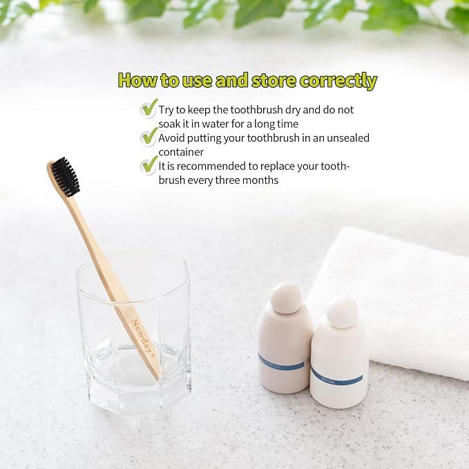 Newday 100 Pack Bamboo Toothbrushes Bulk, Individually Wrapped, BPA Free Soft Bristles Toothbrush, Recycled Packaging, Biodegradable ECO Friendly Toothbrushes for Home Hotel Travel (Black)
