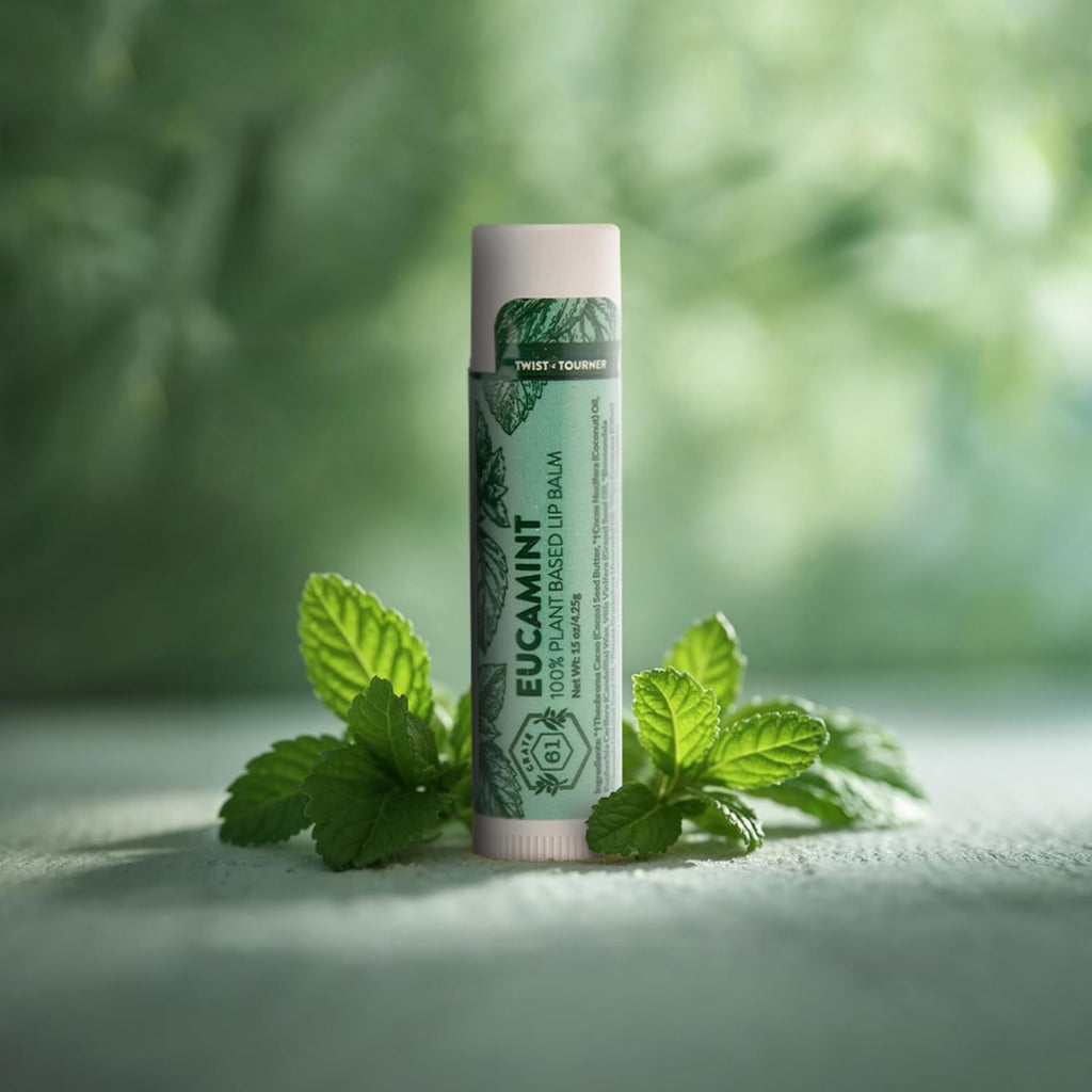 Crate 61 Lip Balm Eucamint – Plastic-Free Plant Pod® Tube – Made with USDA Organic Ingredients – Cooling Peppermint & Eucalyptus – Natural Lip Care for Dry, Chapped Lips – Safe for Men, Women & Kids