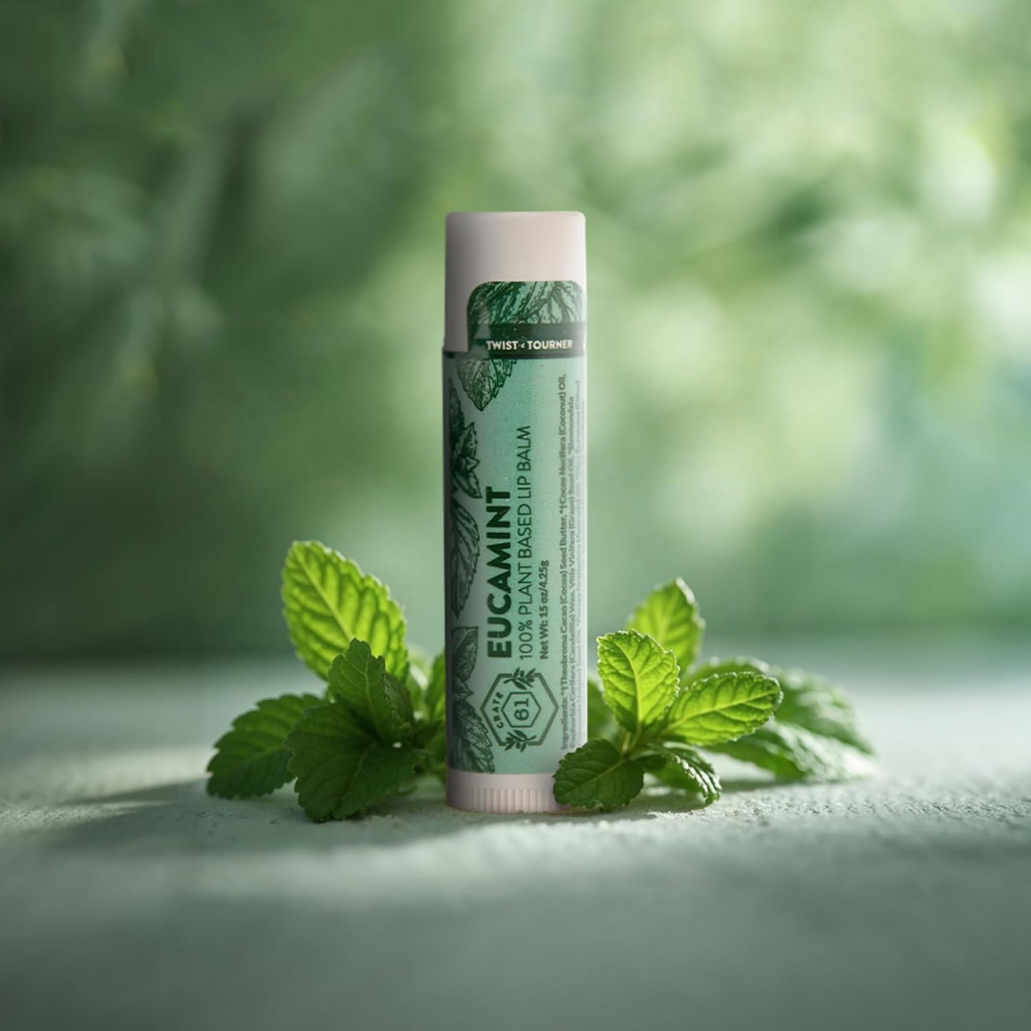 Crate 61 Lip Balm Eucamint – Plastic-Free Plant Pod® Tube – Made with USDA Organic Ingredients – Cooling Peppermint & Eucalyptus – Natural Lip Care for Dry, Chapped Lips – Safe for Men, Women & Kids