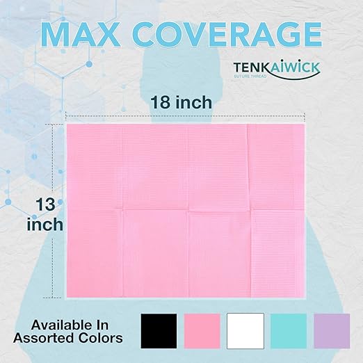 200 Pack Disposable Dental Bibs 13"x18", 3-Ply Waterproof Tattoo Bibs Sheet for Nail Salon, Dental Clinic, Feeding, Tattoo Shop (Pink)