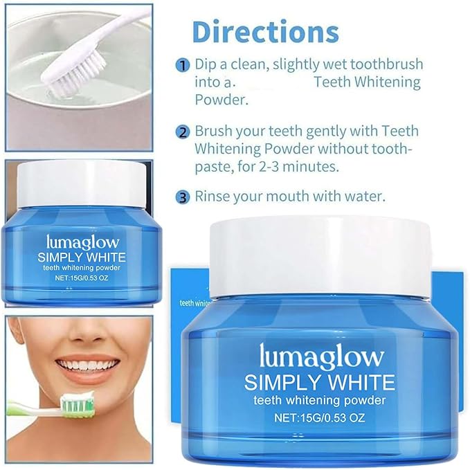 Lumaglow Natural Whitening Powder, Shimmer Deluxe Teeth Whitening Powder, Lumaglow Whitening Powder, Natural Teeth Whitener, Instant Stain Removal, Mint Flavor (1)