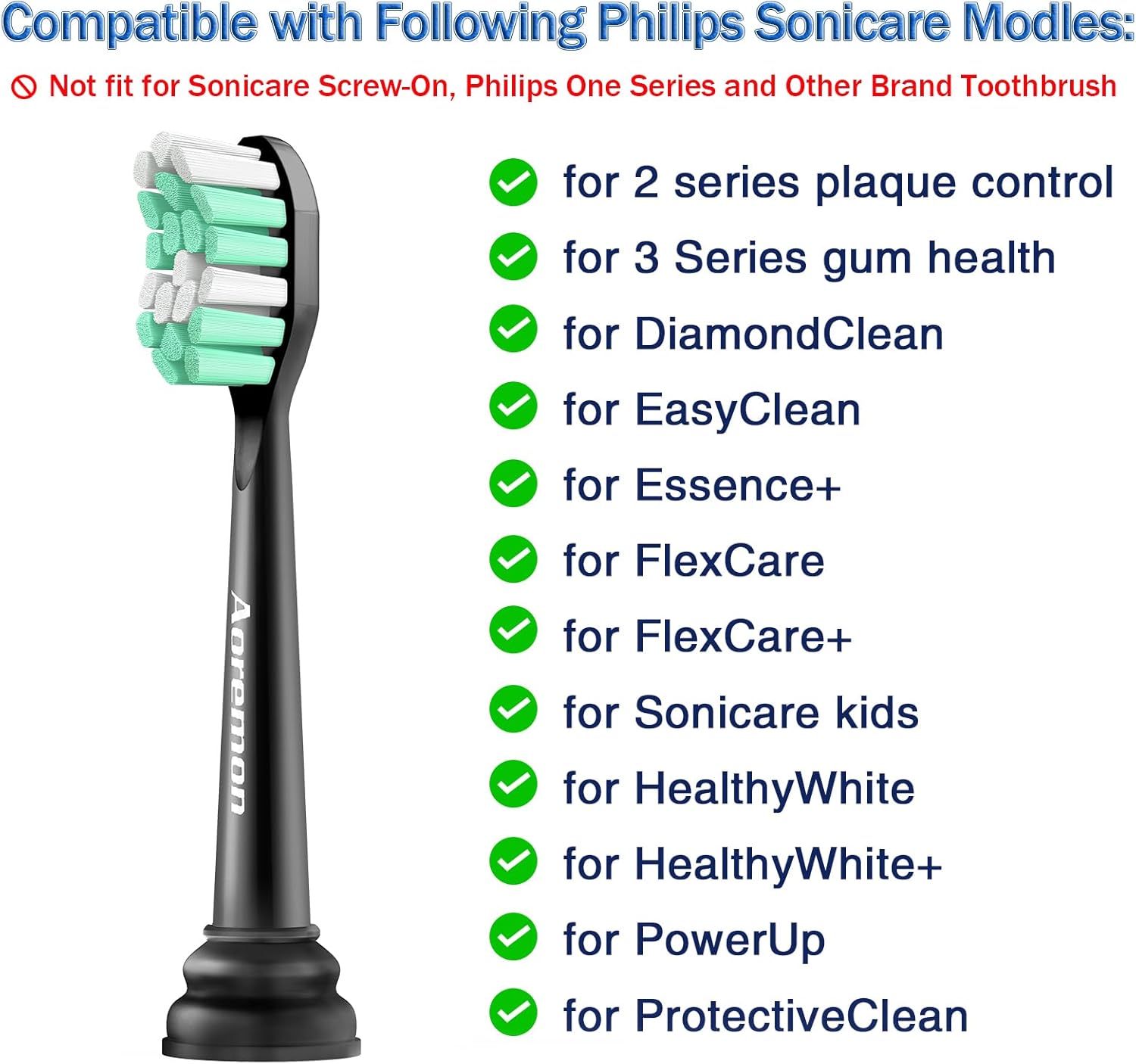 Aoremon Replacement Heads for Sonicare - Replacement Brush Heads Compatible with Philips Sonicare Snap-on Electric Toothbrush (Black),8 Pcs