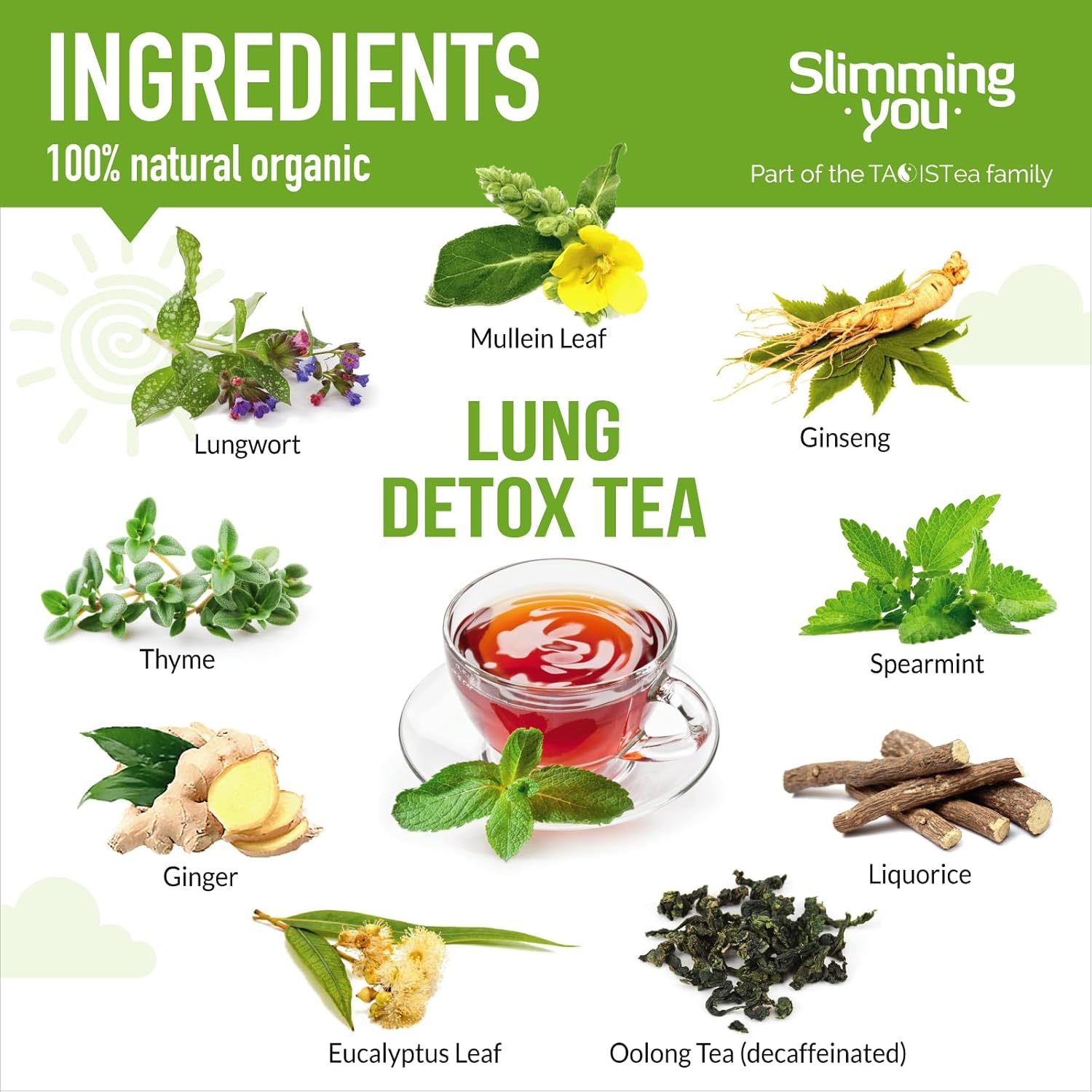 Lung Detox Tea - Mullein Tea Bags for Lungs Cleanse and Respiratory Health with Mullein Leaf, Lungwort, Eucalyptus, Thyme, Liquorice, Spearmint - 14 Tea Bags Natrual Herbal Tea, Caffeine Free