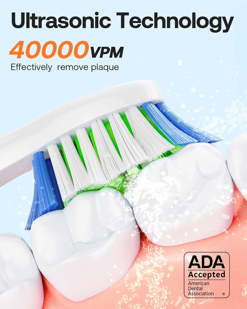 Bitvae Electric Toothbrushes 2 Pack With Holders, Ultrasonic Electronic 8 Brush Heads 5 Modes, Rechargeable Power for 30 Days Using, Black & Pink