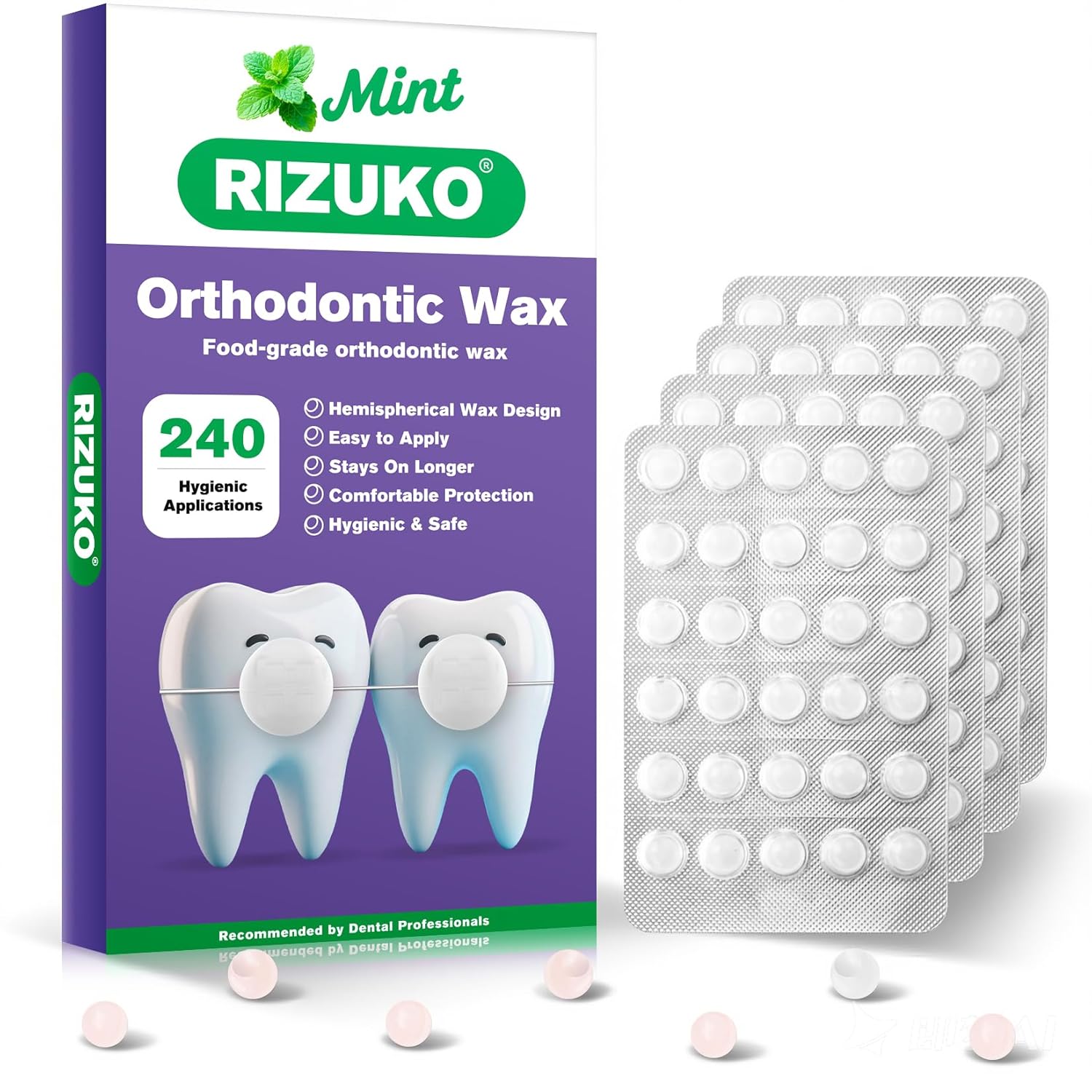 Orthodontic Wax for Braces - 240 Dental Wax Dots | Hygienic Individual Wraps, Mint Flavor