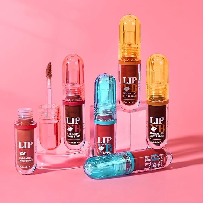 LIP VB Hydrating Gloss Stain – Lip Tint Gloss with 12HR Hydration Long-Lasting Moisture & Shine, Smooth Lip Stain with Glossy Finish, Non-Sticky, Rich Color for All Skin Tones (#5 FIERY BLAZE TINT, 1)