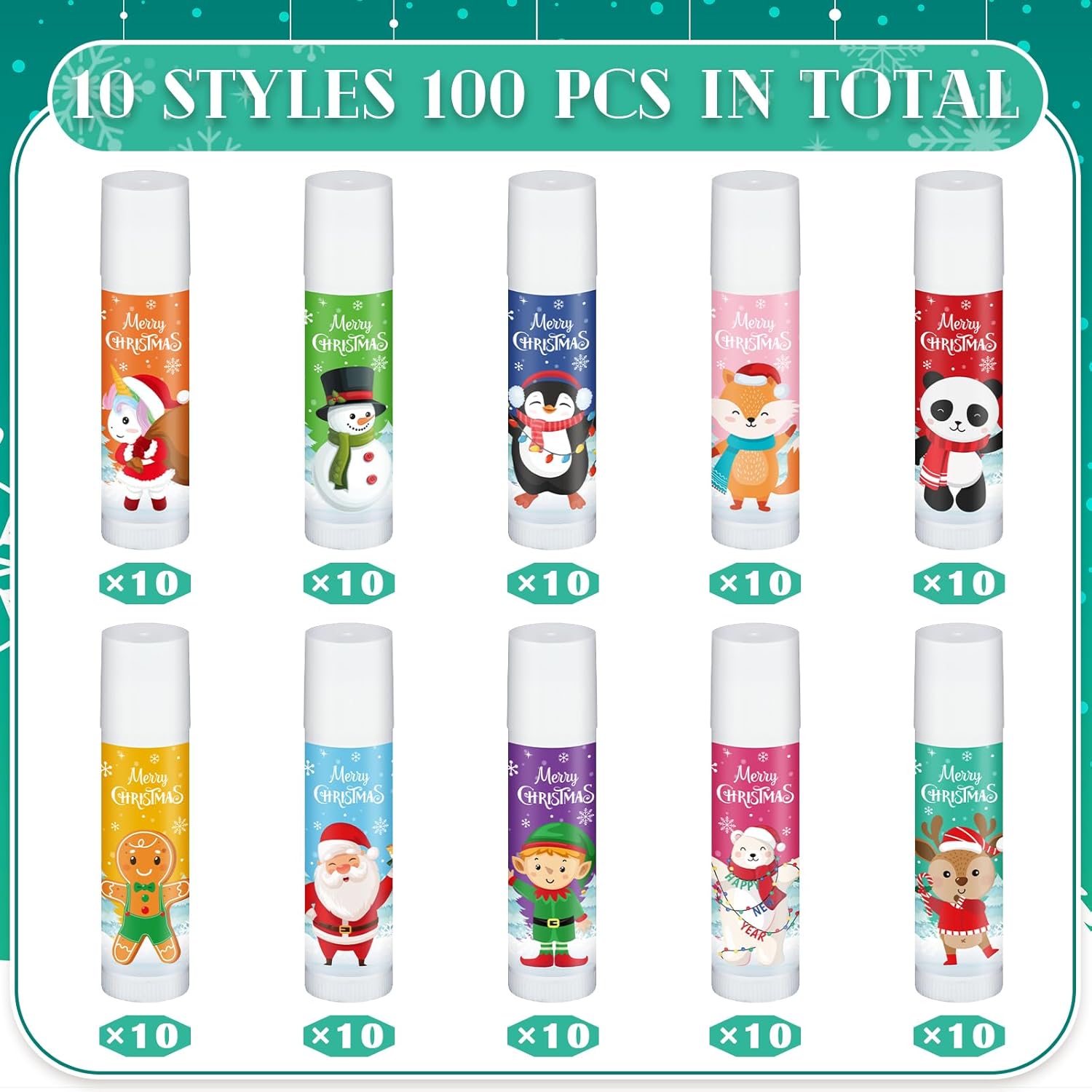 100 Pack Christmas Lip Balm Bulk Party Favors, Holiday Stocking Stuffers for Women Men, Small Employee Appreciation Gifts, Winter Moisturizing Lip Care Set for Coworkers Staff Thank You Gifts