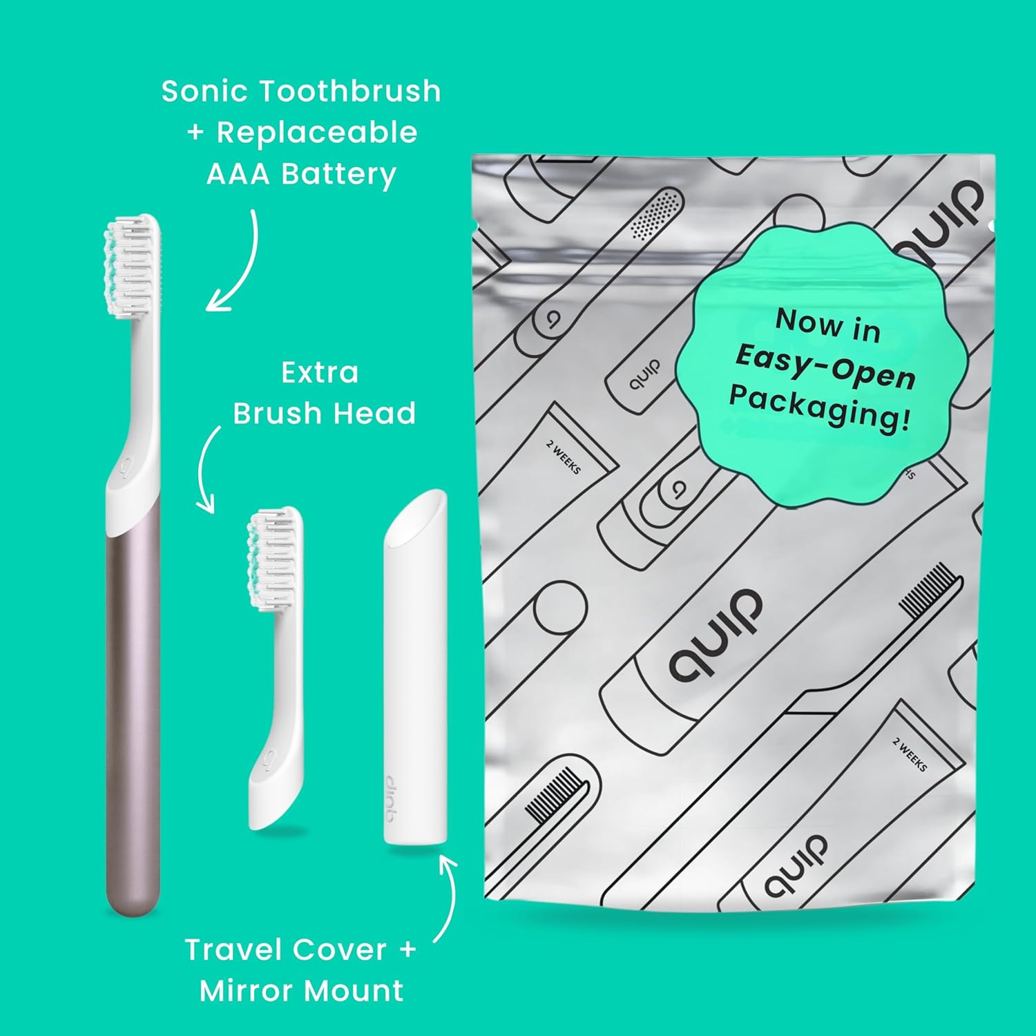 Quip Metal Sonic Electric Toothbrush for Adults - Time Travel & Soft Bristles with Travel Case & Replacement Brush Head - 3 Month Battery Life - Dusk Plum