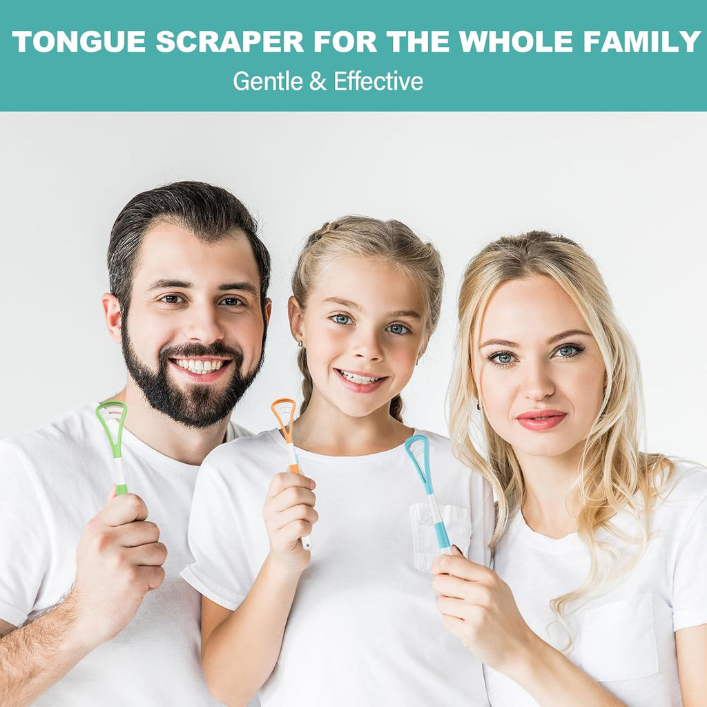 RONAVO Tongue Scraper, Disposable Tongue Cleaner, 2 in 1 BPA Free Tongue Brush, Brushing and Scraping for Oral Care Hygienic, with Travel Case, Fight Bad Breath, 4 Pack