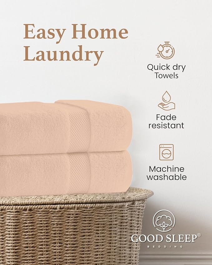 100% Cotton Bath Towels, Pack of 2 Towels for Bathroom, Luxury 700 GSM Bath Towel, Highly Absorbent Bathroom Towel Set, 30 x 60 Inches Large Bath Towels, Super Soft & Quick Dry Towel Set, Blush