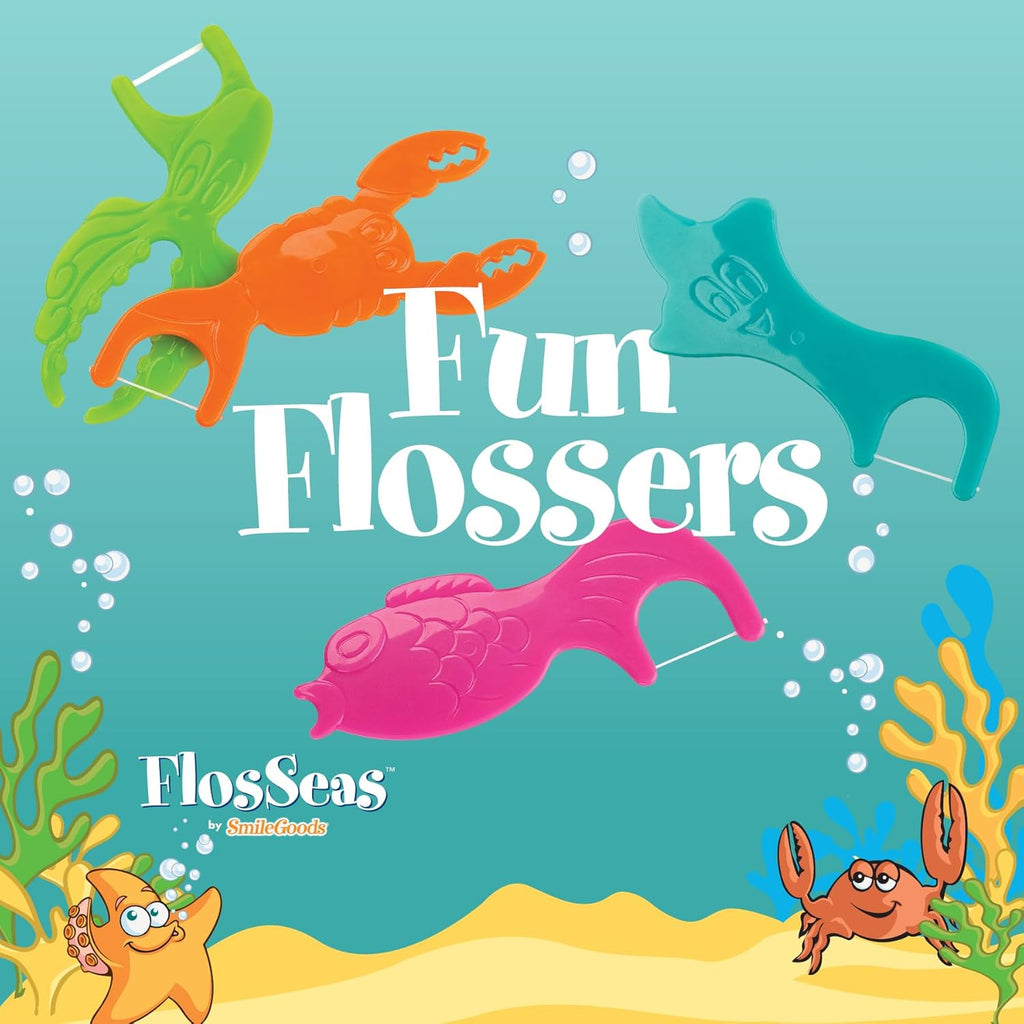 Practicon FlosSeas Child Dental Care Kit, Travel Size Bundle w/Assorted Color Toothbrush, Kids Toothpaste and Flossers, TSA Friendly Kids Oral Care Kit