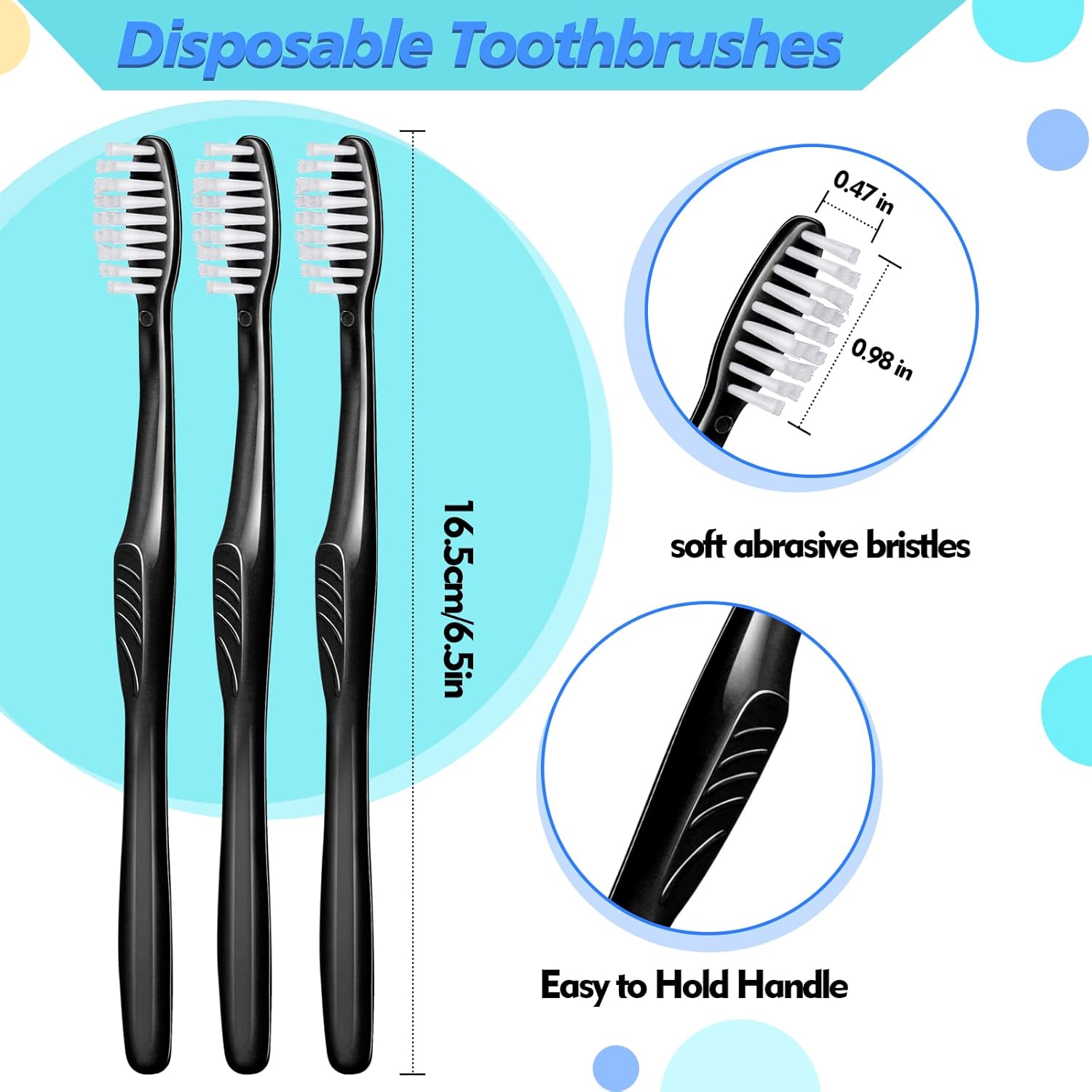 Tessco 1000 Pcs Disposable Toothbrushes Bulk Individually Wrapped Manual Soft Bristle Travel Toothbrushes Single Use Toothbrush for Homeless Hotel Toiletries Camping Office(Black)
