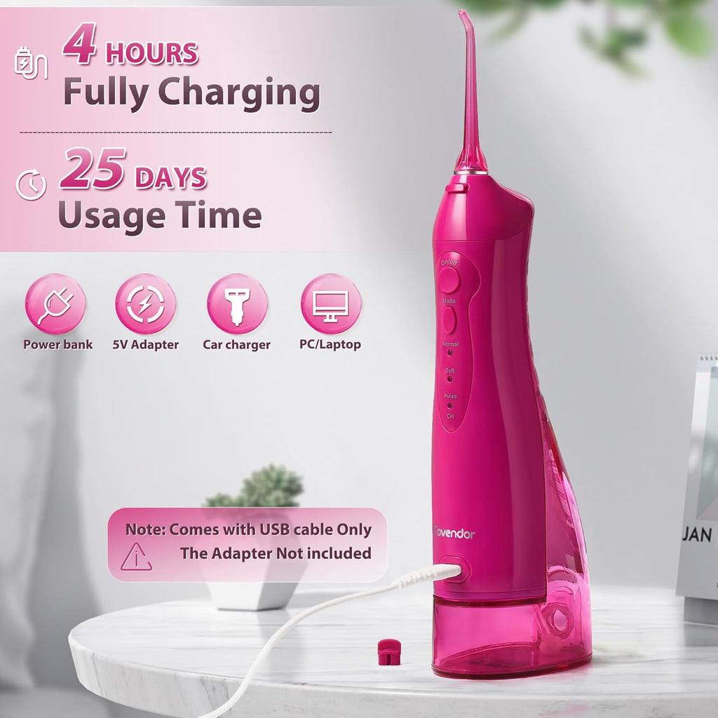 TOVENDOR Electric Water Dental Flosser Teeth Pick, Cordless Flossers Oral Irrigator IPX7 Waterproof 300ML Rechargeable Travel Water Teeth Cleaner with 5 Tips for Home Braces Care Gums Deep Cleaning