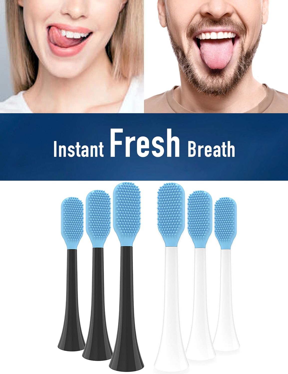 Tongue Scraper Heads Compatible with Philips Sonicare Click-On Handles – Gentle & Effective Tongue Cleaner, Fresh Breath, 2 Pack, Replacement Brush Heads (Black, One Size)