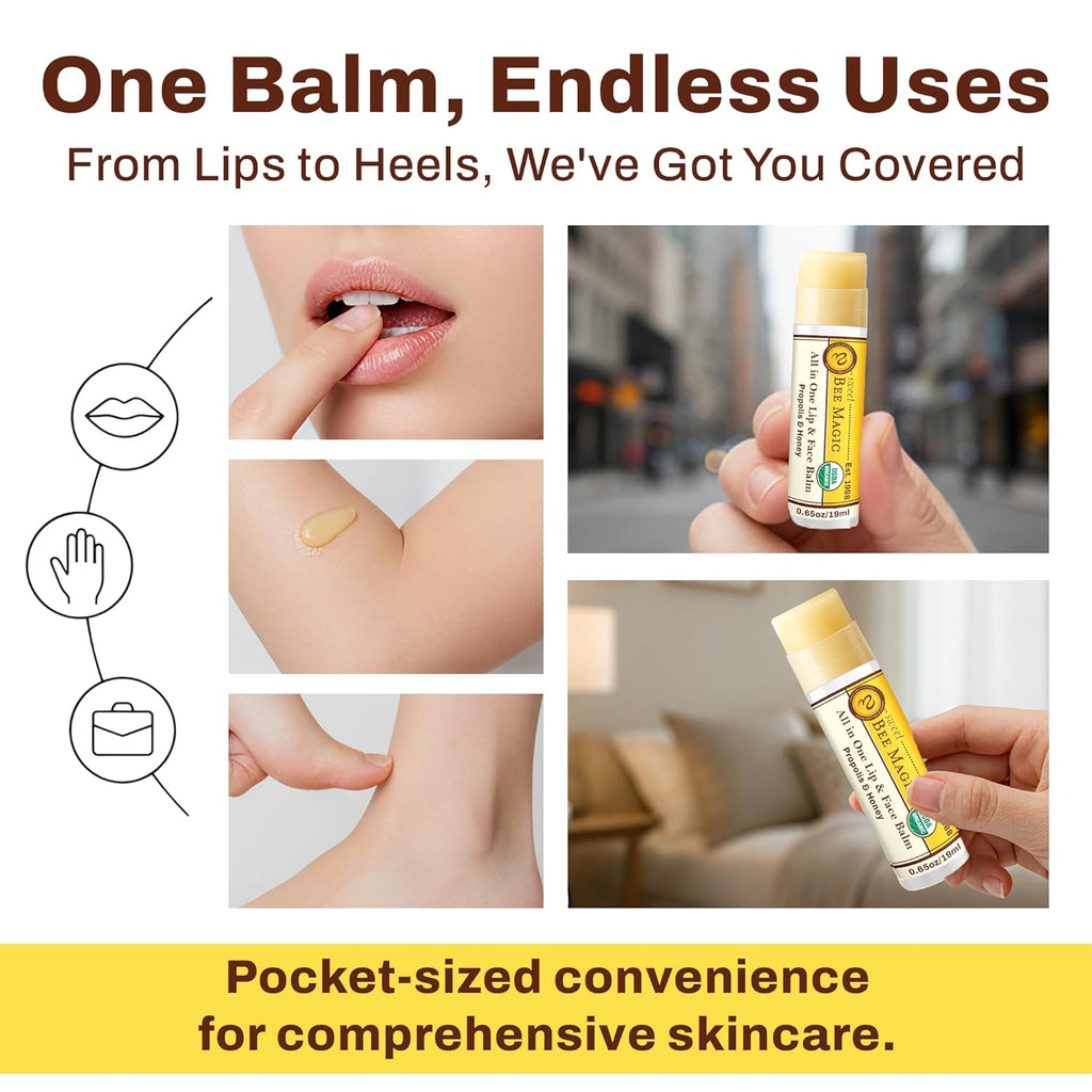 Organic Beeswax Lip Balm - Natural Chapstick for Dry Lips - Honey & Propolis Moisturizing Wand - Non Petroleum Lip Balm for Men & Women - Clean Lip Care for All Skin Types, Pack of 3
