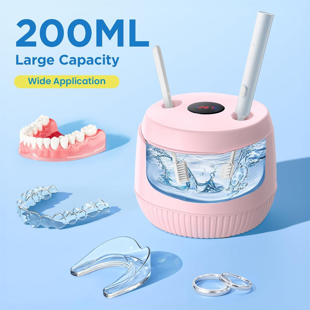 Dental Ultrasonic Retainer Cleaner Machine - Dental Cleaning Pod for Denture, Mouth Guard, Aligner, Night Guard, Braces, Toothbrush Heads, Jewelry, 45kHz Retainer Cleaner with Digital Timer & 200ML