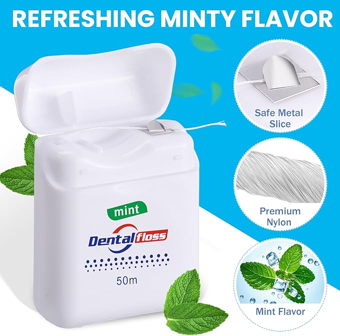 Geiserailie 72 Pack Dental Floss Bulk Mint Flavored 50m Each Travel Dental Floss Waxed Oral Care for Teeth and Gum Protection(White)