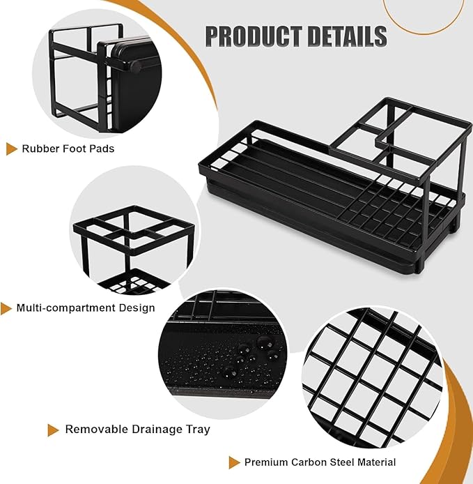 Matani Black Toothbrush Holder for Bathroom Sink, Countertop Organizer with High Toothpaste Holder, Rustproof 304 Stainless Steel, Bathroom Countertop Storage & Essentials (Black Model 2)